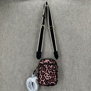 Mali Lili Leopard Crossbody Bag Pink Black Gold Tone Zippers Adjustable Strap